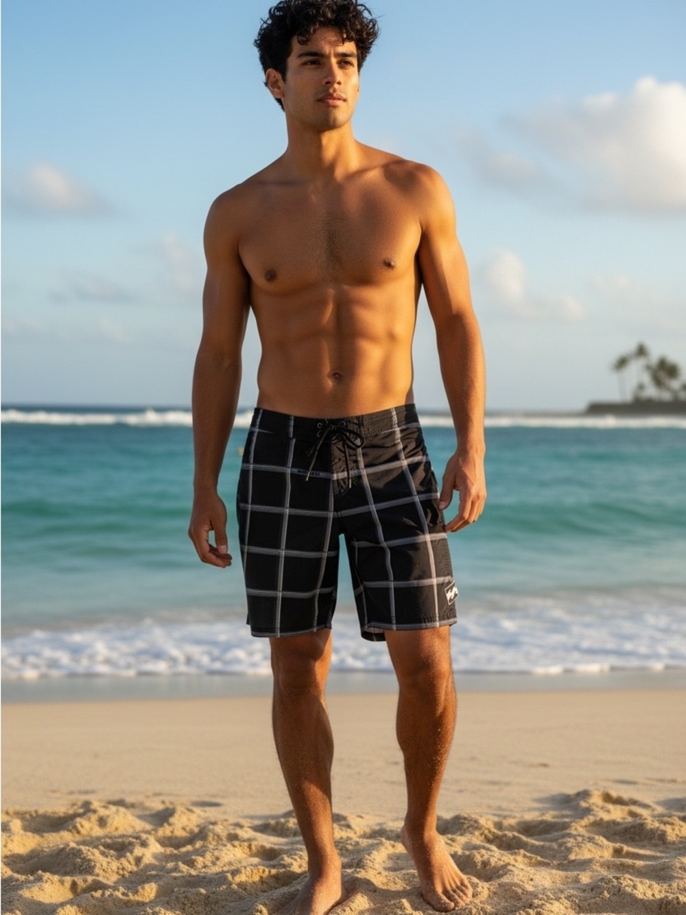 Billabong Black and White Windowpane Boardshorts Size 34 Preowned excellent cond